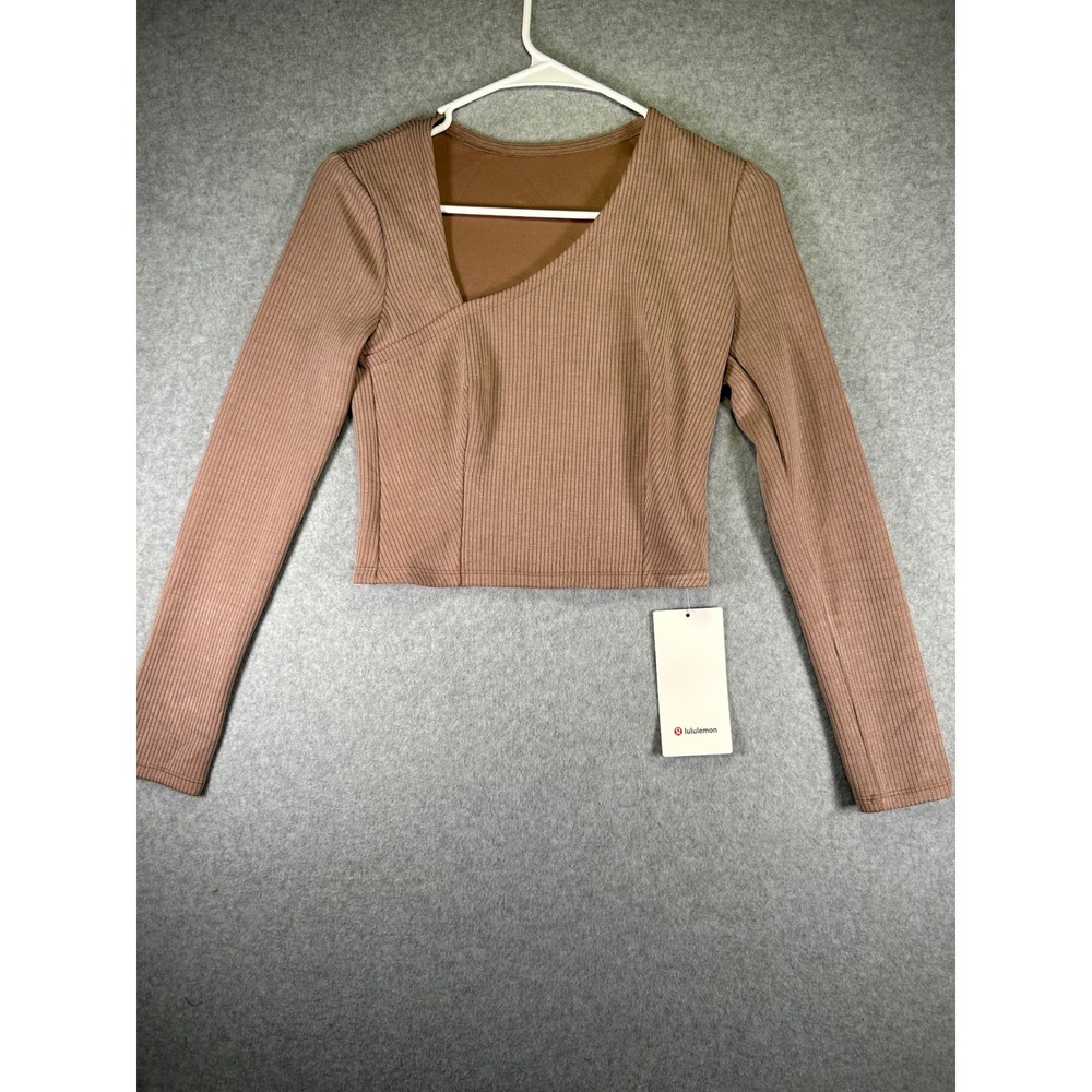 Lululemon Ribbed Softstreme Asym Long Sleeve Top Taupe Brown XS LW3HS7S